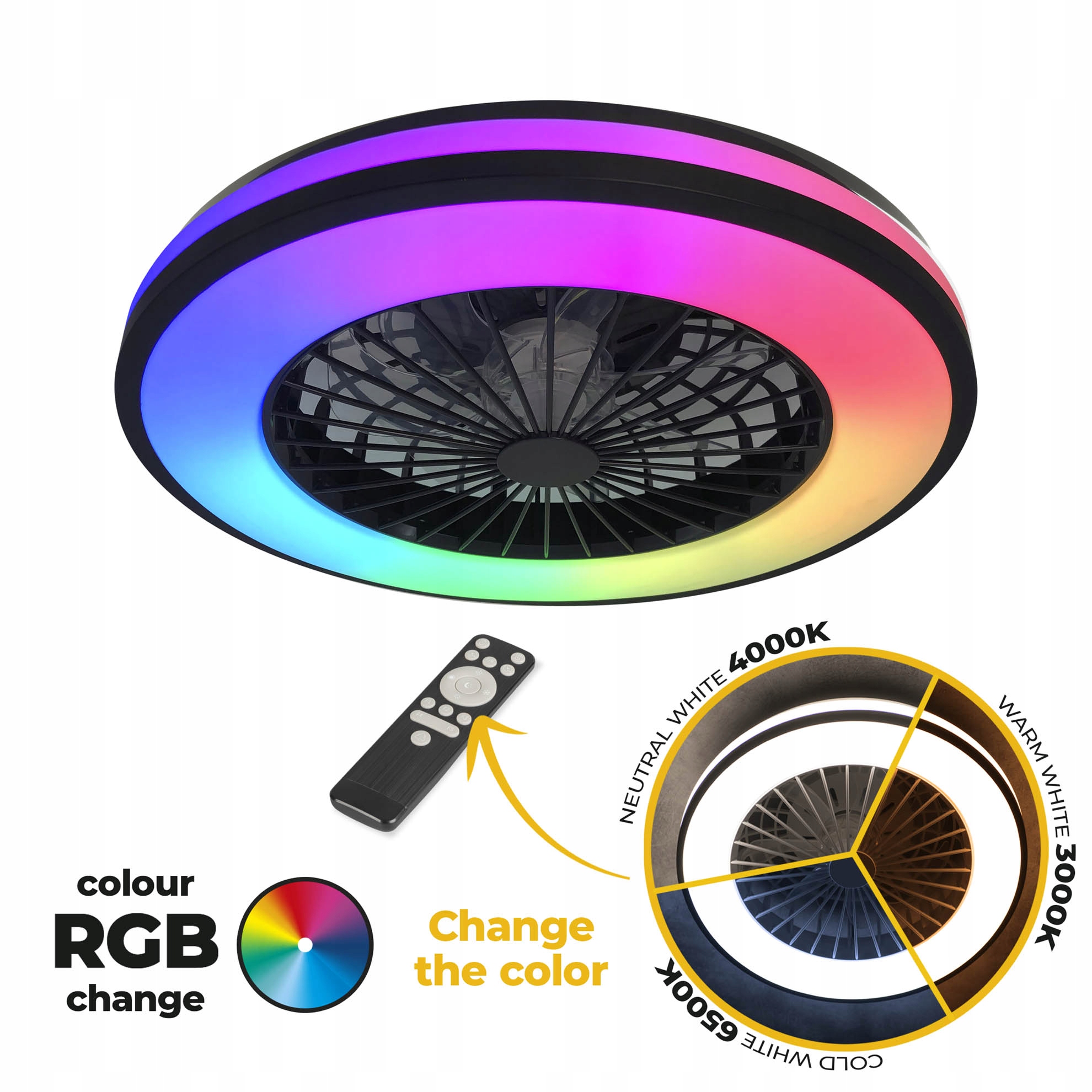 Plafon z wentylatorem i pilotem LL ILOP LED CCT+RGB wiatrak sufitowa 48W Marka LightLogic