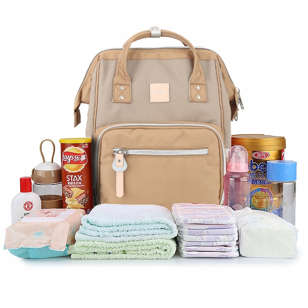 Plecak do wózka Himawari HM1213 dla mam organizer kawowo-camelowy