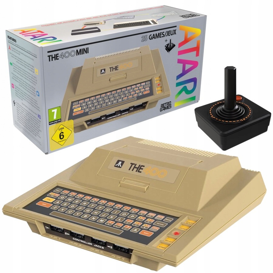 Konsola Atari THE400 Mini Joystick, kabel Usbc, kabel Hdmi
