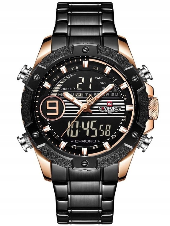 Pánské Hodinky Naviforce NF9146S (zn089c) černé/růžovozlaté Krabička Naviforce