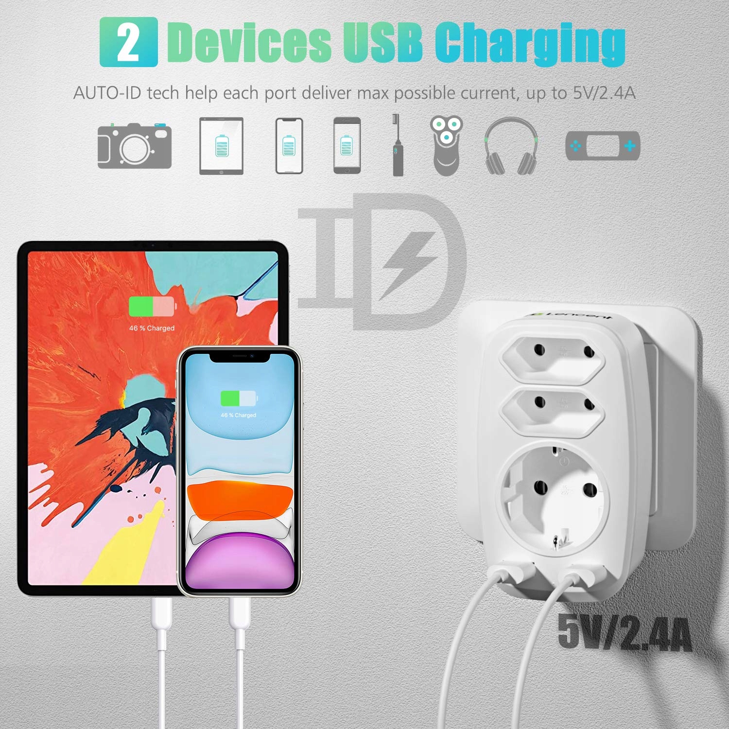 LENCENT Adapter Do Gniazdka Ładowarka USB 5w1 — miniatura 2