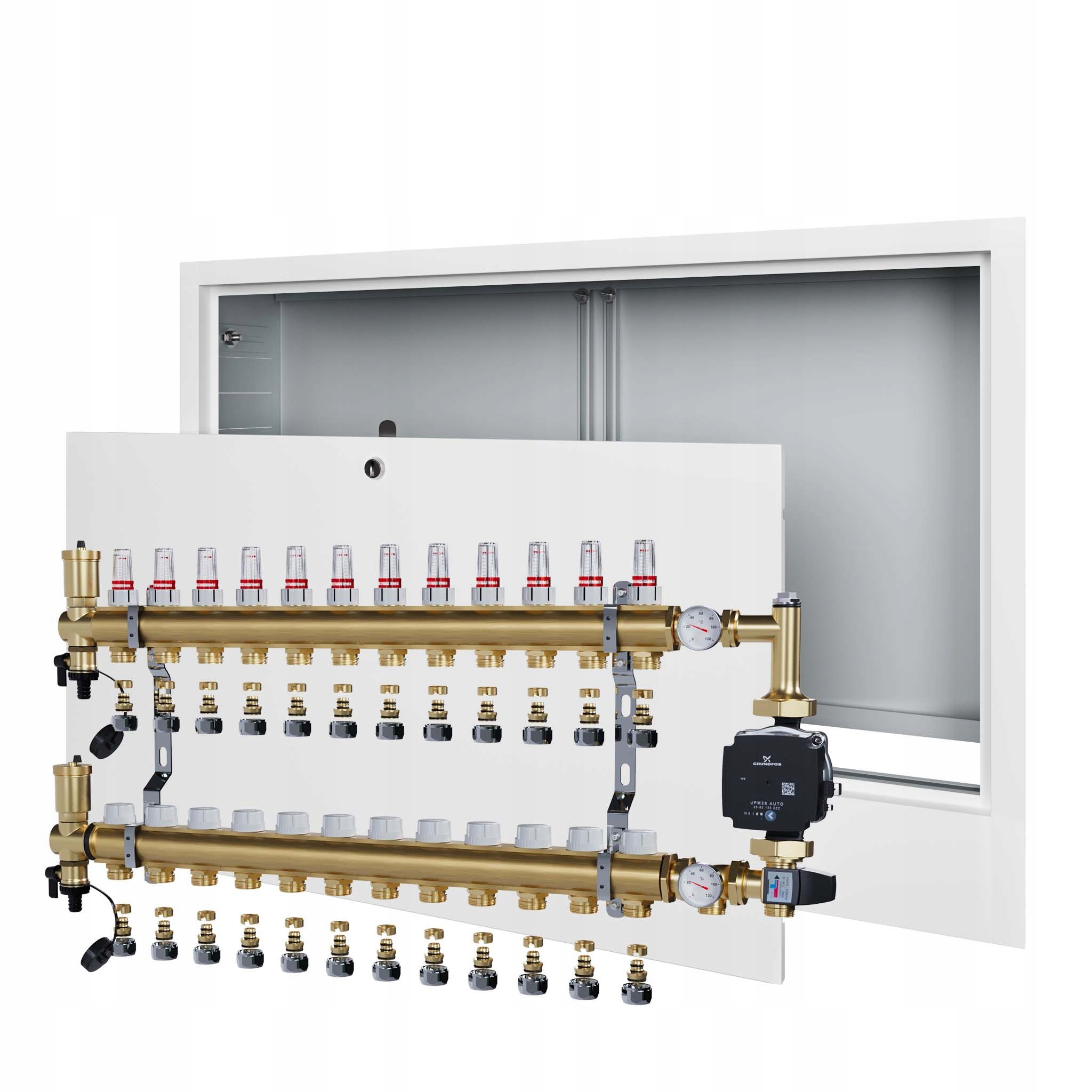 Rozdělovač pro podlahovku 12 s čerpadlem Grundfos podomítková skříňka Pex