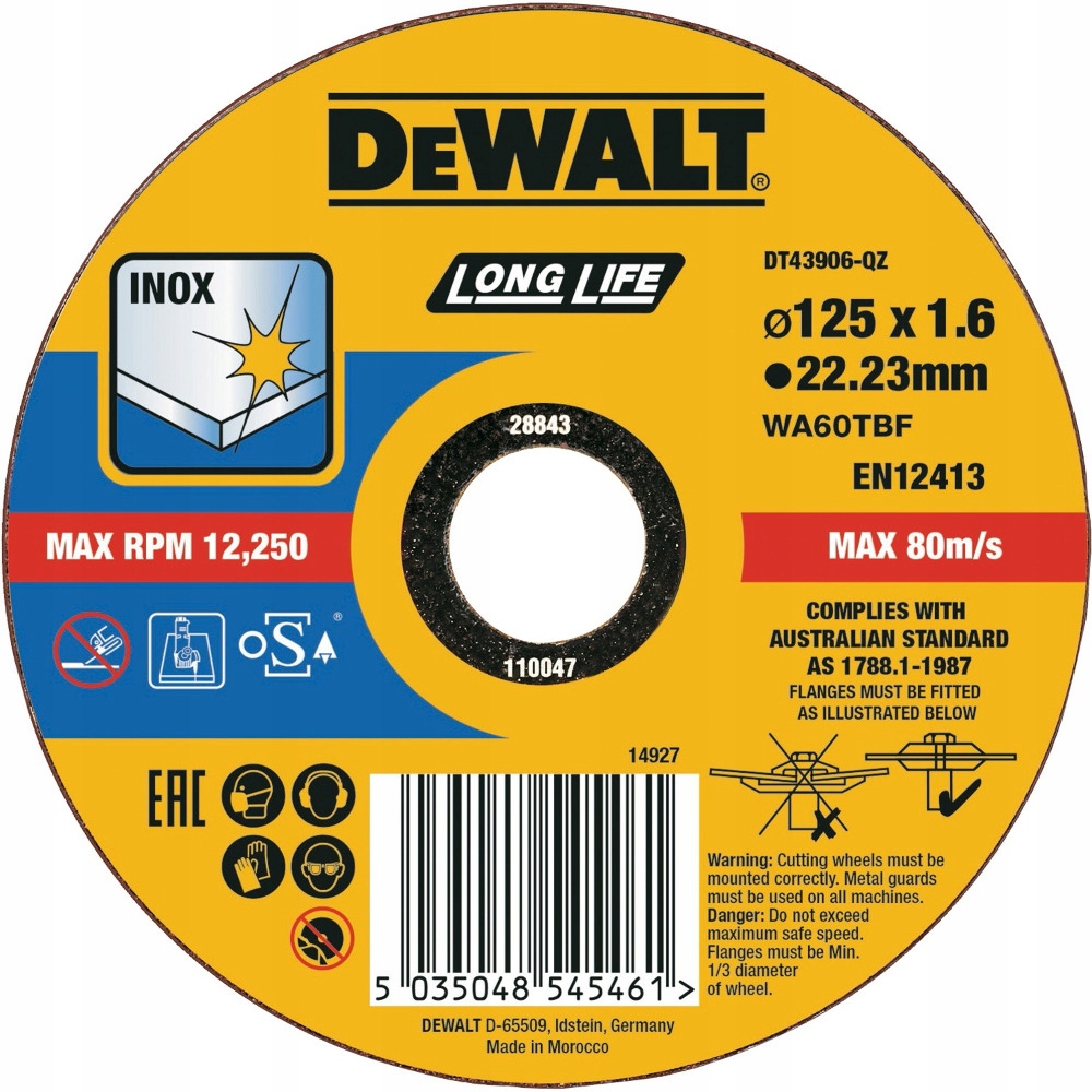 

Tarcza do cięcia metalu DeWALT 125 x 1,6 x 22mm