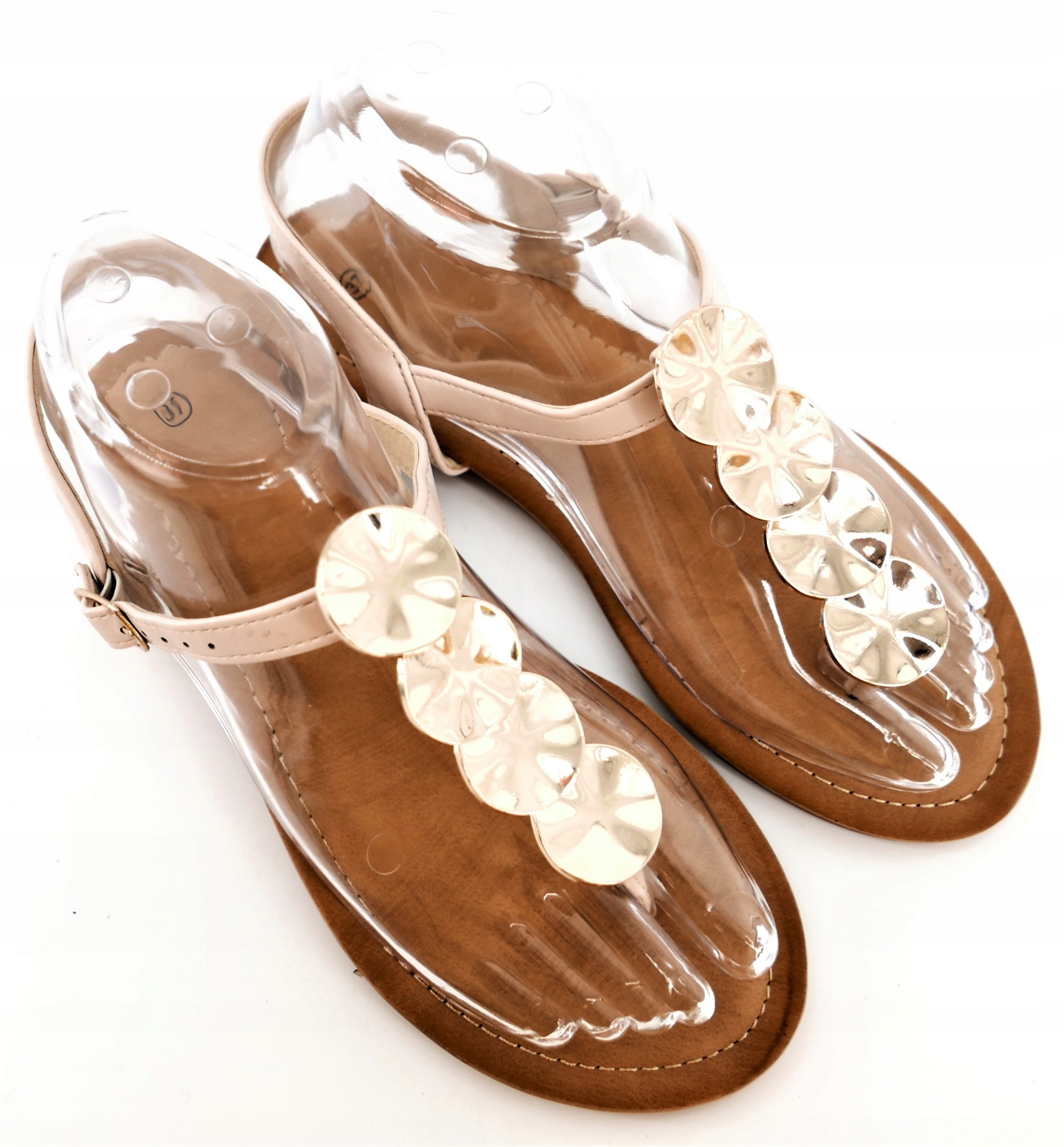 

Sandały Damskie Beżowe Ze Złotą Ozdobą R38