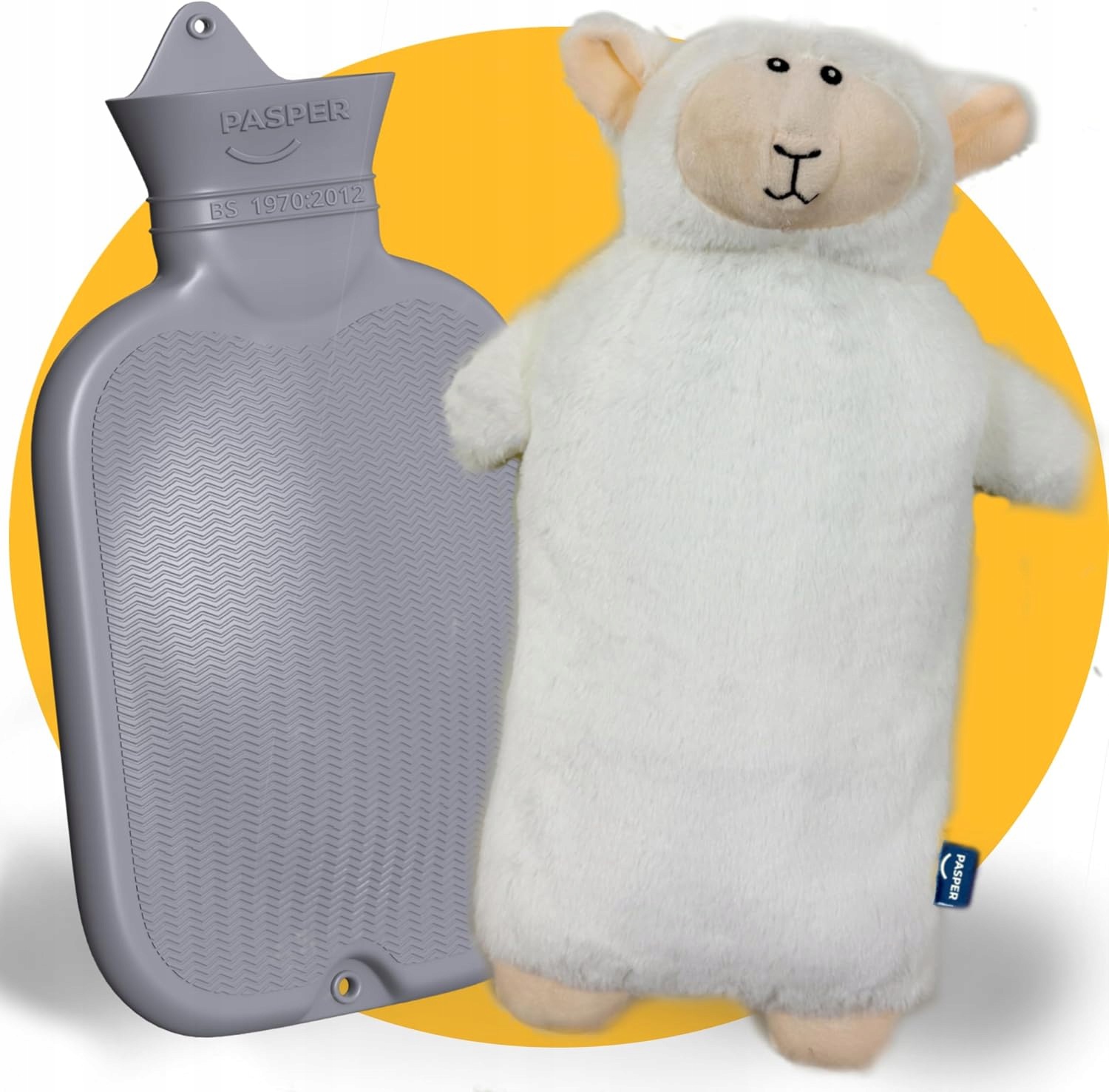 Termofor XXL 3,5 l szary bezszwowy z poszewką owczą na szyję