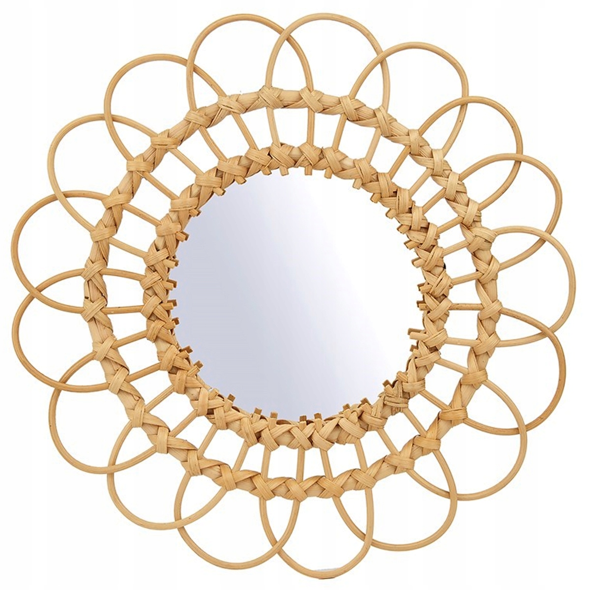 OKRĄGŁE LUSTRO BOHO BAMBUS ŚCIENNE 34 cm NATURALNE