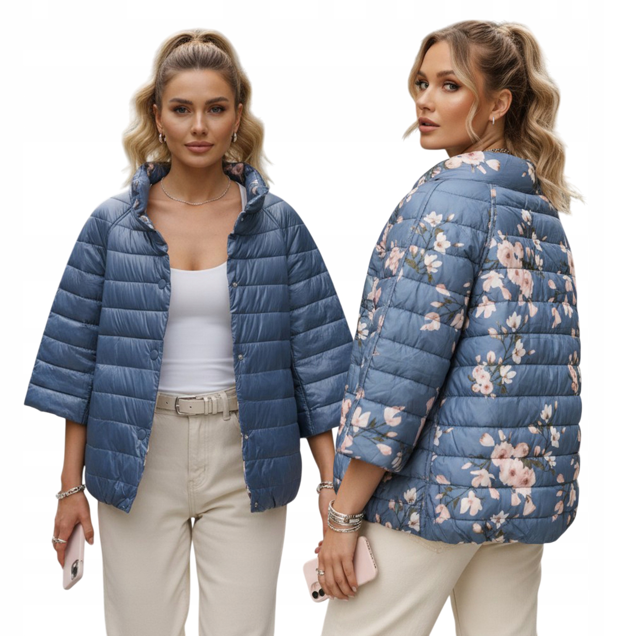 Dwustronna kurtka damska pikowana przejściowa niebieska TY5527 M