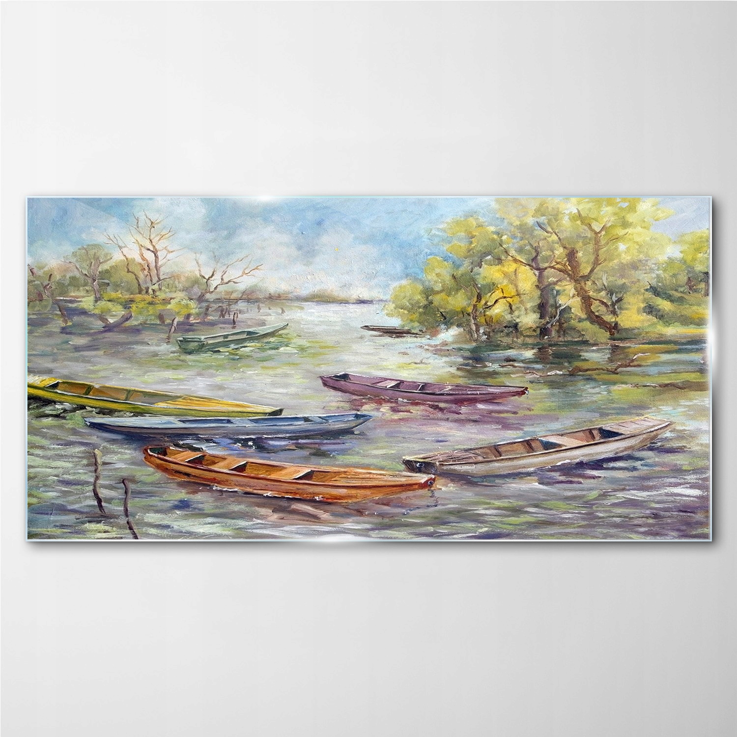 

Obraz szklany Jezioro łodzie drzewa niebo 100x50