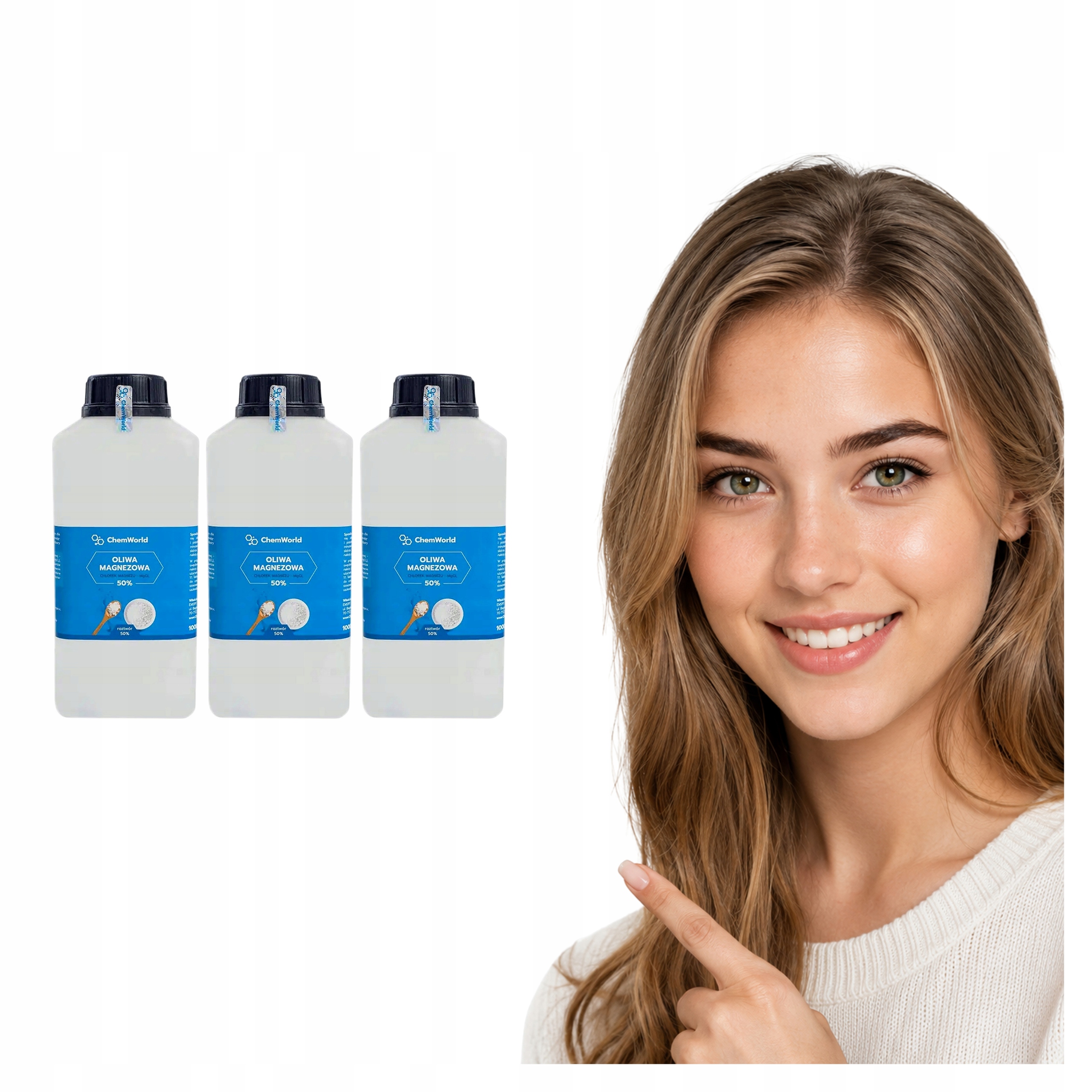3x Biszofit Chemworld Oliwa Magnezowa 50% Chlorek Magnezu 1000 ml MgCl2