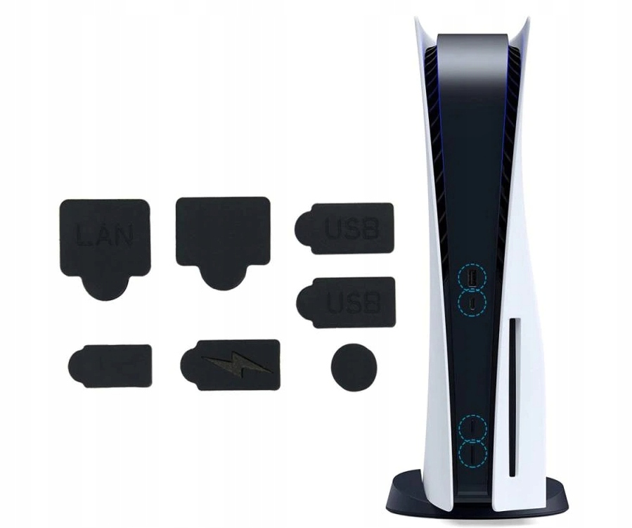 ZESTAW 7 ZAŚLEPEK ZAŚLEPKI PRZECIWPYŁOWE CZARNE DO PLAYSTATION 5 PS5
