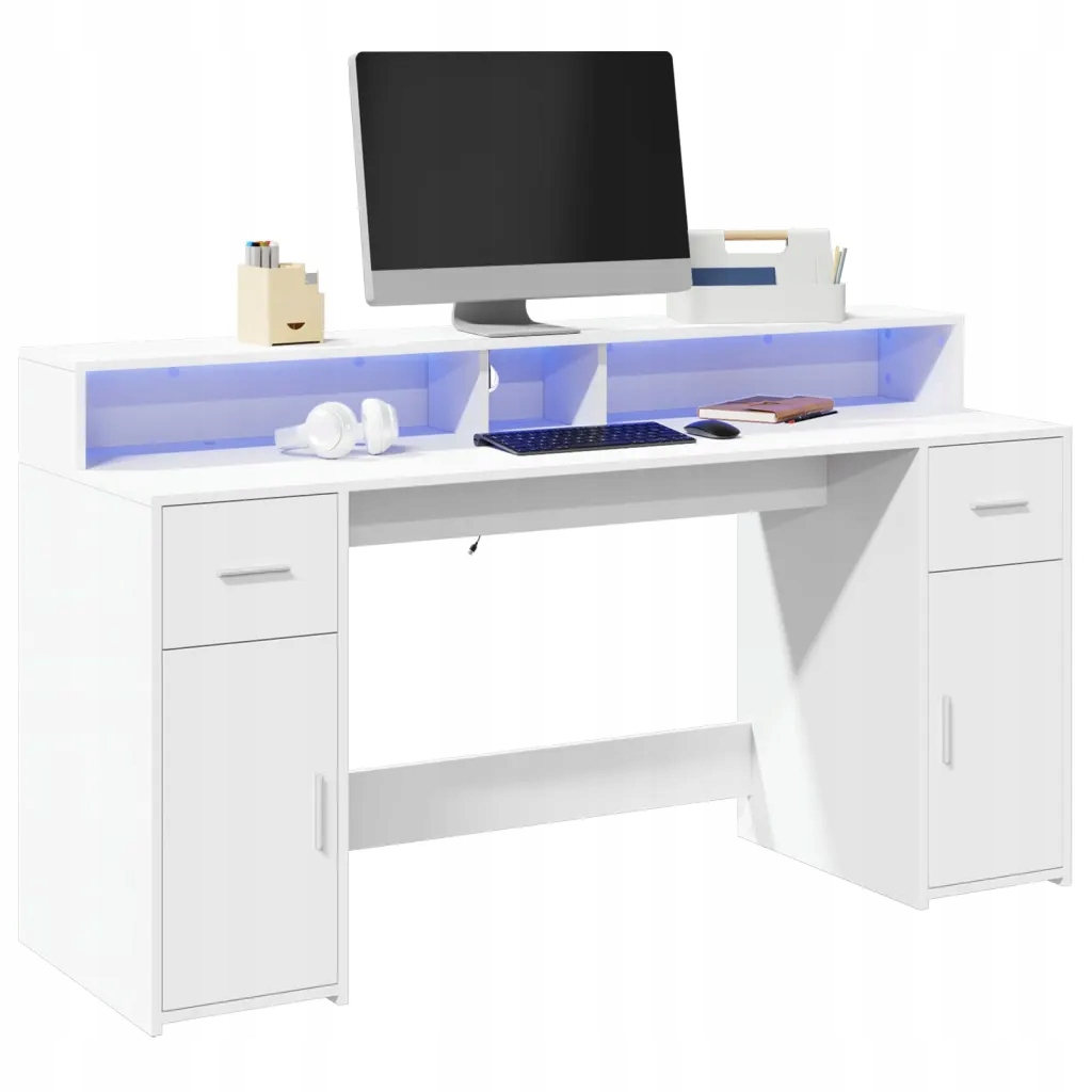 Psací stůl s Led světly bílý 160 x 55 x 91 cm kompozitní dřevo Bílá 3309429