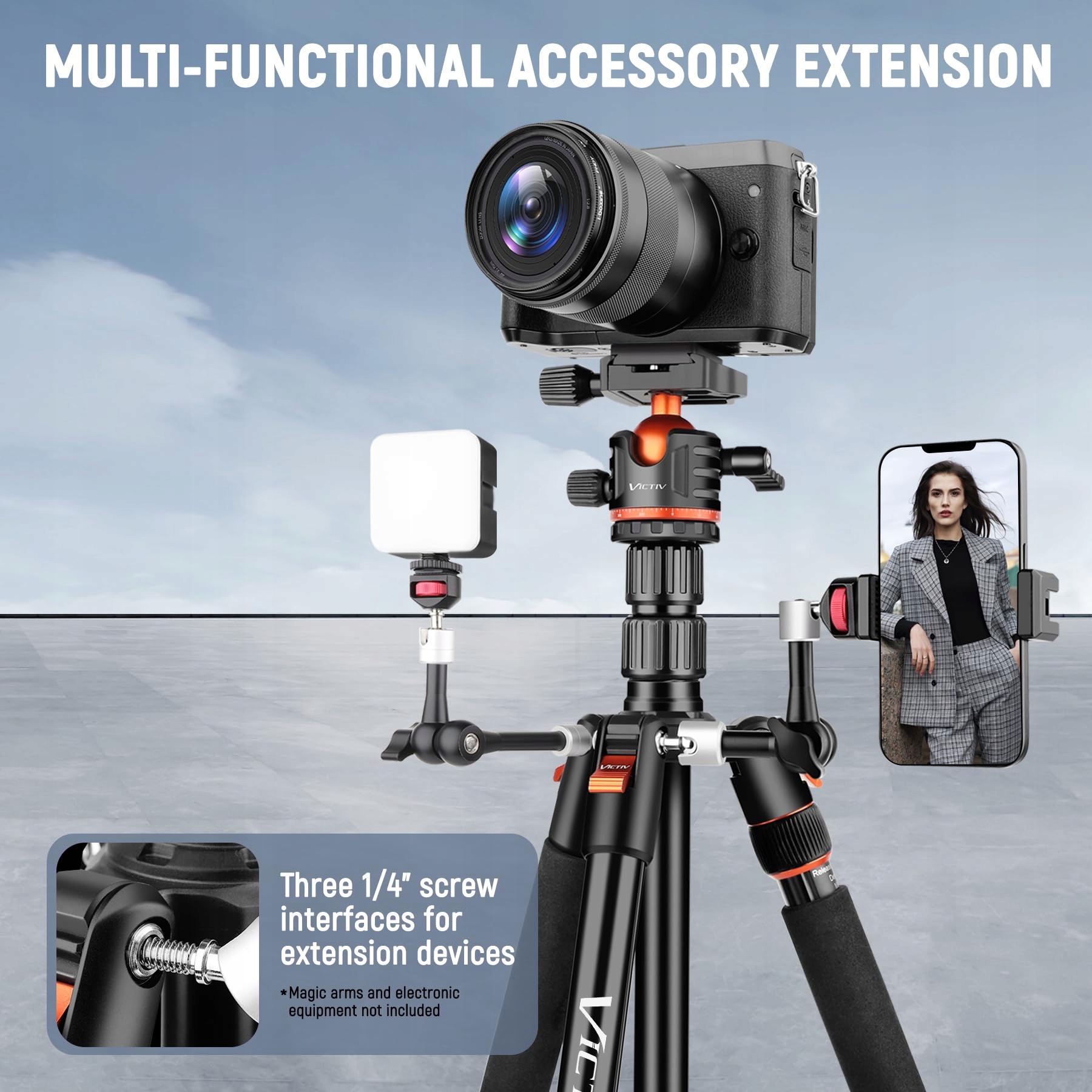 VICTIV Statyw Kamera 198cm Aluminiowy Statyw Podróżny DSLR iPhone — miniatura 3