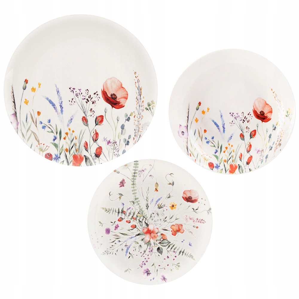 Serwis Obiadowy Zestaw Komplet Talerzy Porcelanowy Talerze 18 el. Maki