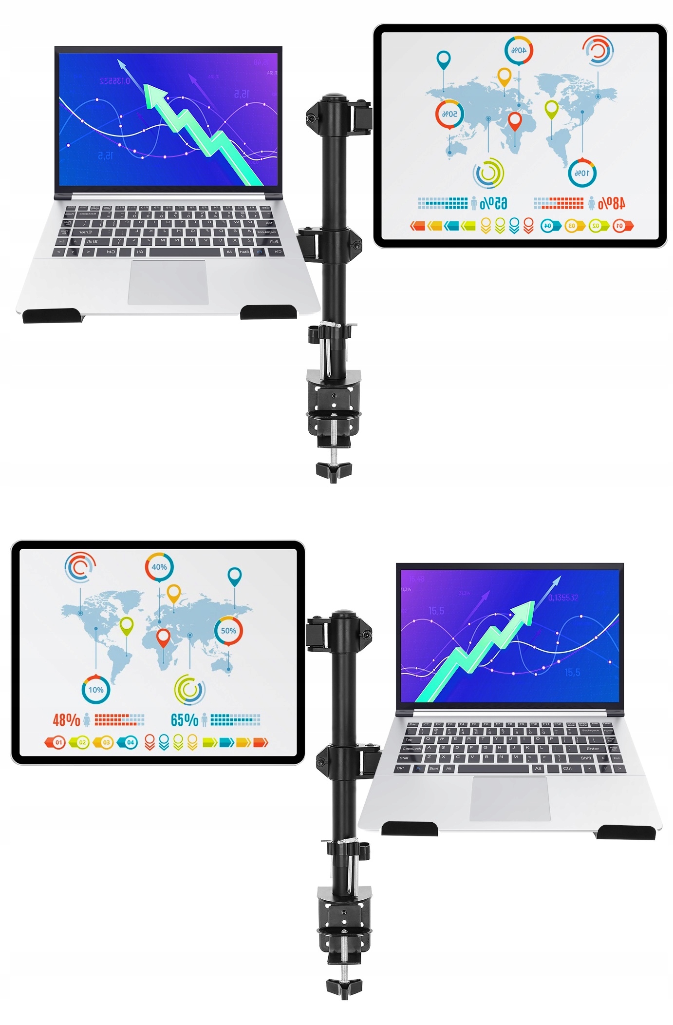 Uchwyt na Monitor i Laptop 2w1 Biurkowy Regulowany Uniwersalny