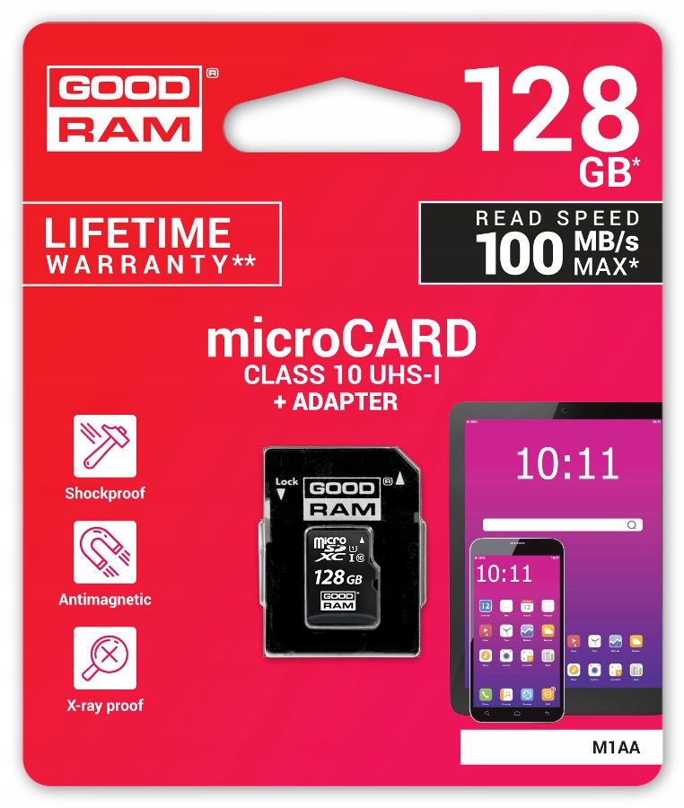 Карта памяти GOODRAM MICRO SD UHS-1 128GB 100Mb / s Weight (with packaging) 0.009 kg