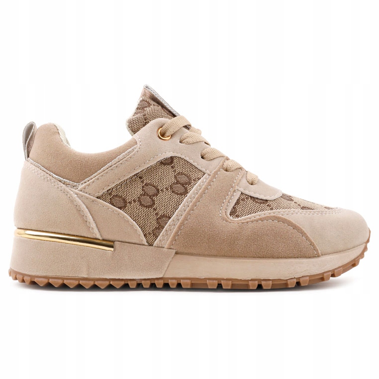 Beżowe Buty Sportowe Damskie Sneakersy Na Phatformie Płaskie Lekkie