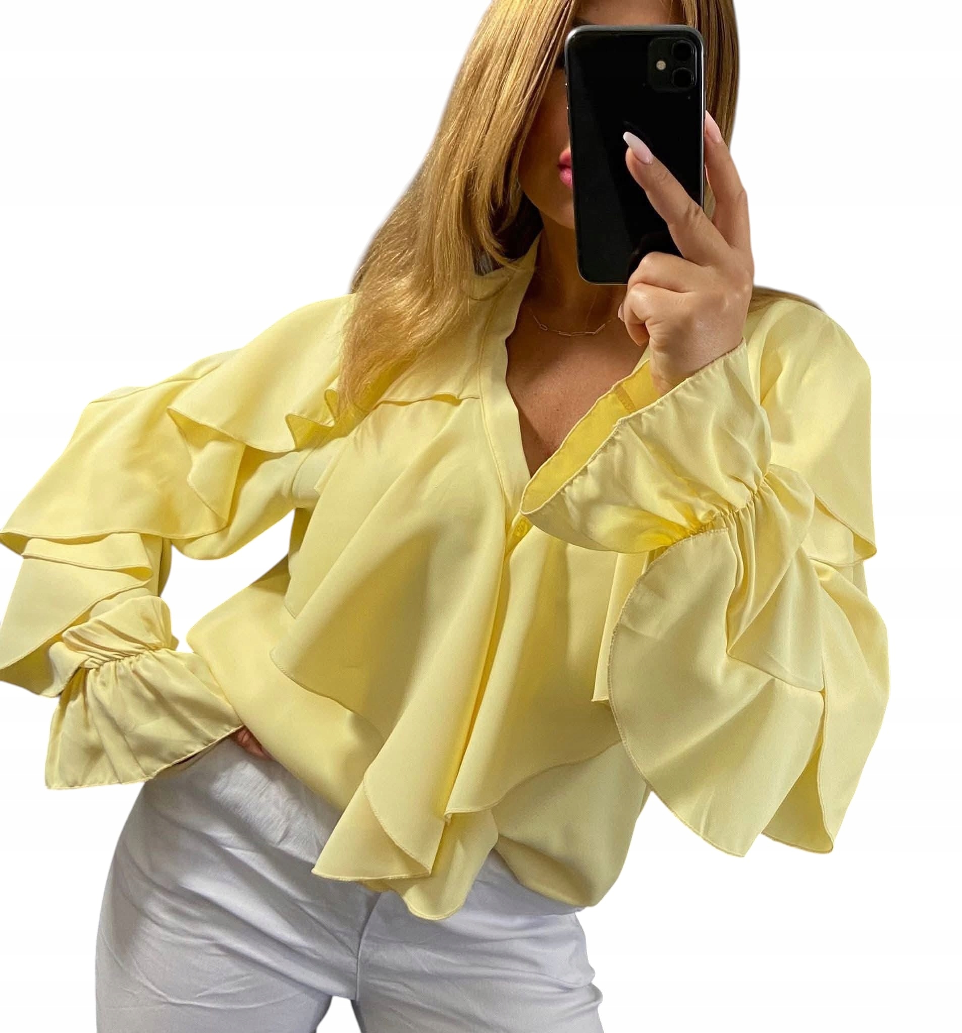 U218 Šifonová Košile Se Španělským Rukávem Žlutá vel. 48 (4XL)