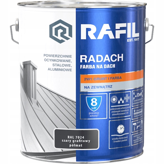 RAFIL RADACH SZARY GRAFITOWY RAL 7024 PÓŁMAT 10L