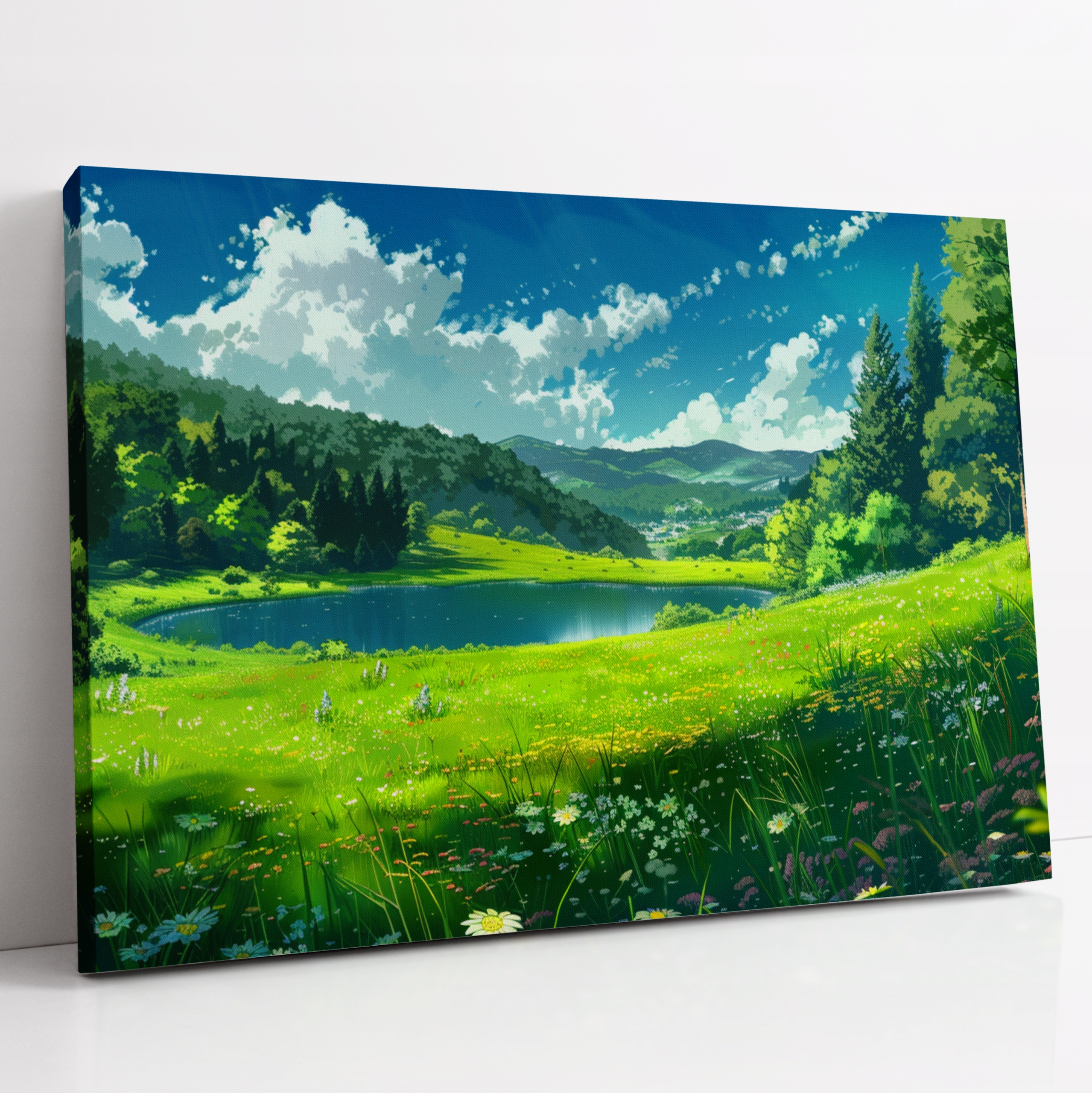 Obraz na plátně Louka nad jezerem krajina do domu obývacího pokoje 100x70