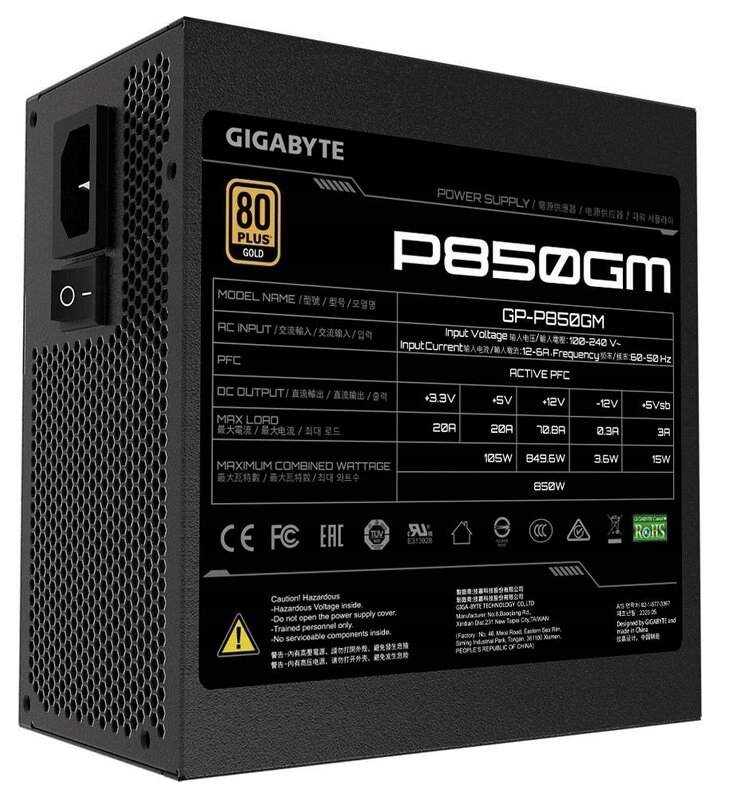 Zasilacz GIGABYTE P850GM 850W 80 Plus Gold Producent Gigabyte