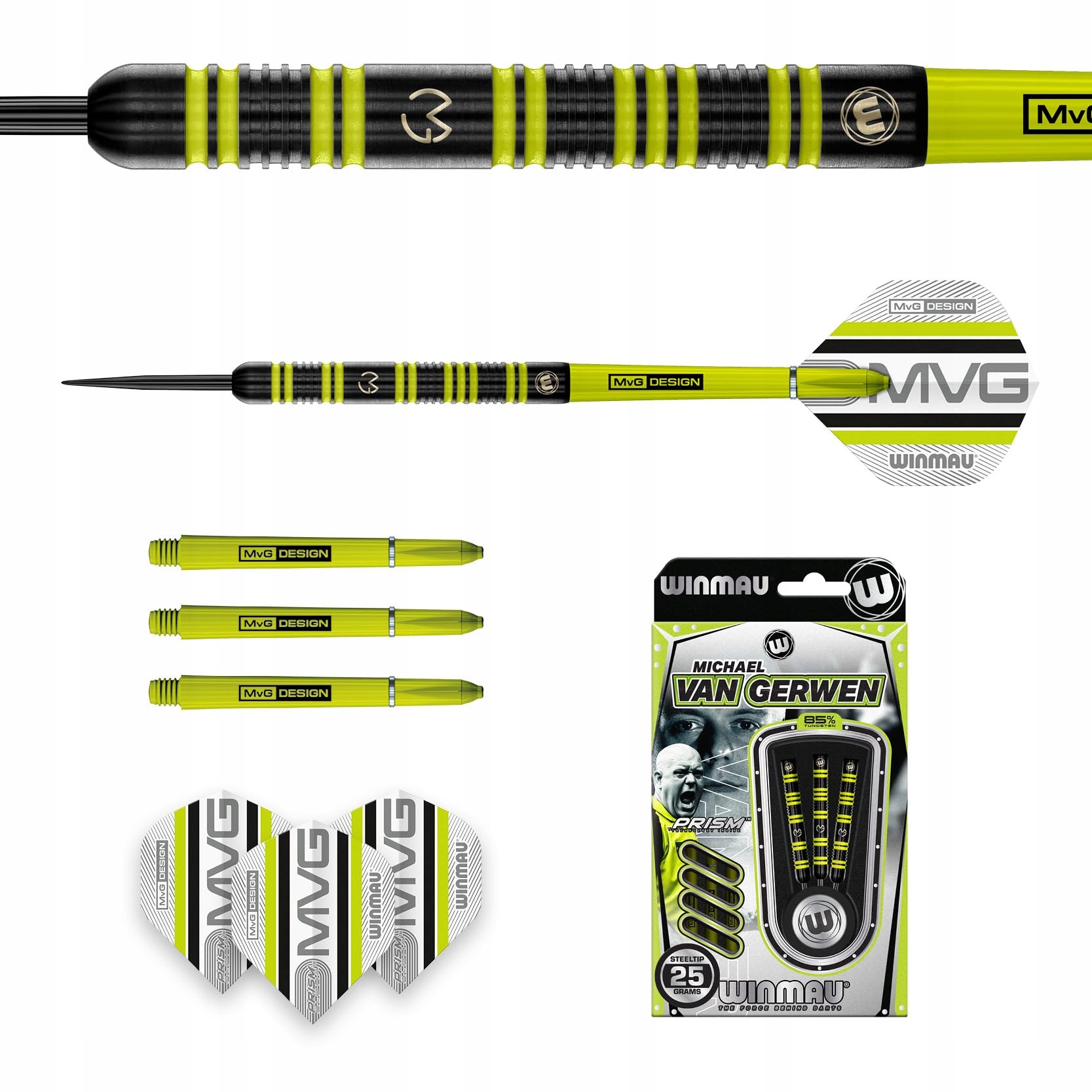 WINMAU Zestaw Profesjonalnych Rzutków MvG 85% 25g z Lotkami i Shaftami — miniatura 5