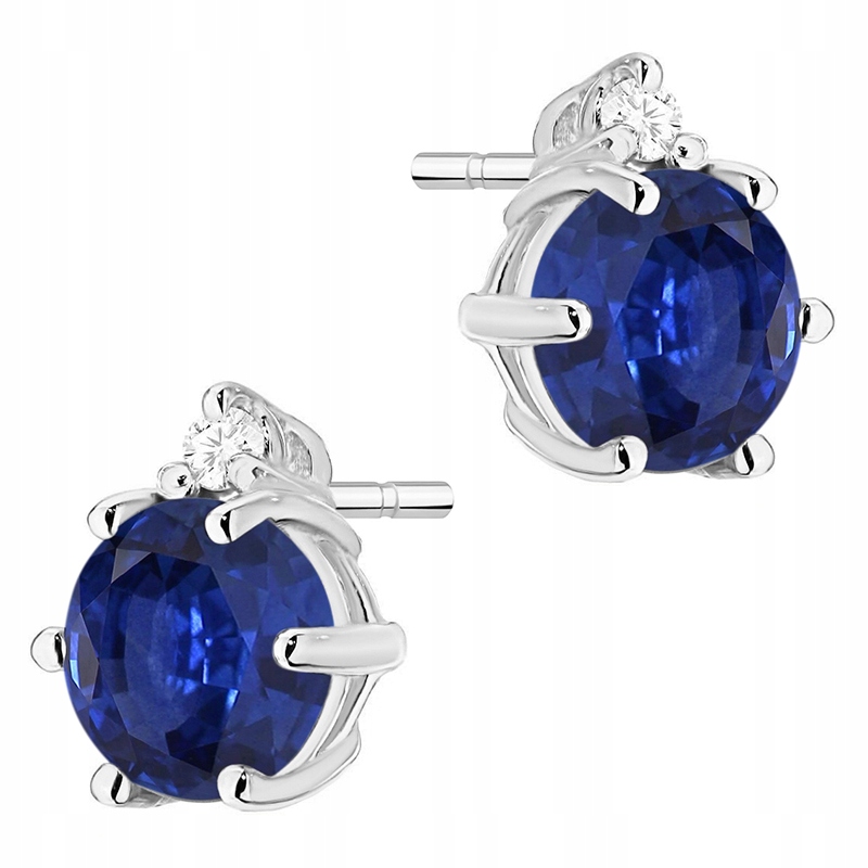 Złote Kolczyki Damskie Sztyft pr. 585 Szafir 1,00ct i Brylanty 14k