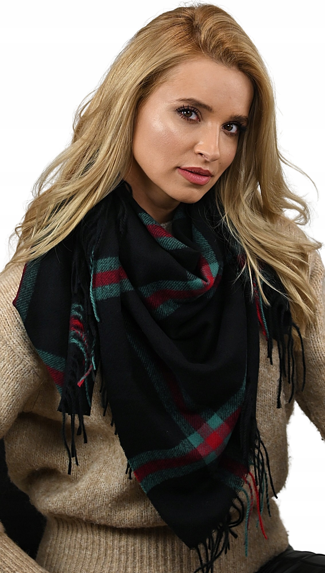 

Ciepła Chusta Damska w kratę Szalik Kolor CHM2