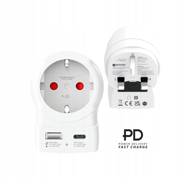 Adapter SKROSS z Polski do Anglii z ładowarką USB-C | USB-A |Power Delivery