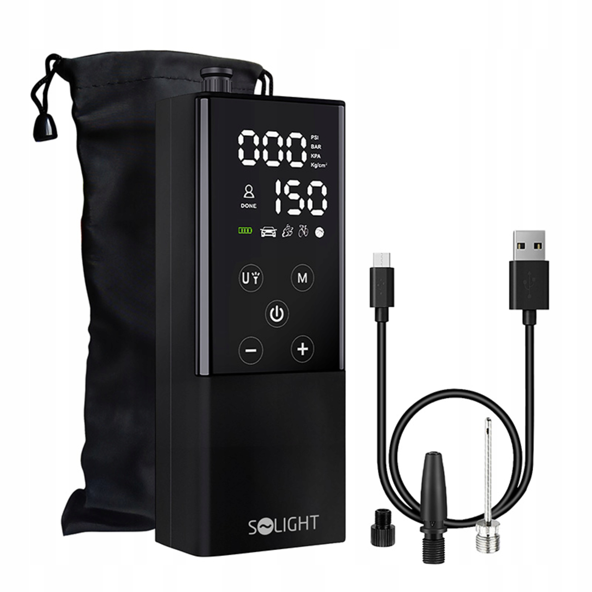 Solight digitálny vreckový kompresor PAP01, Led displej, Usb-c, sada adaptér