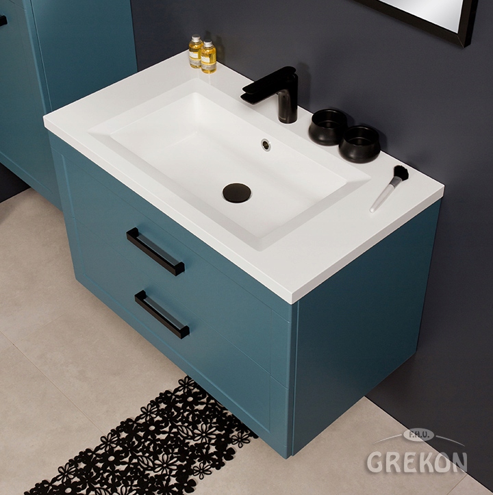 MEIVA meble łazienk niebieska szafka + umywalka 80 Głębokość mebla 46 cm