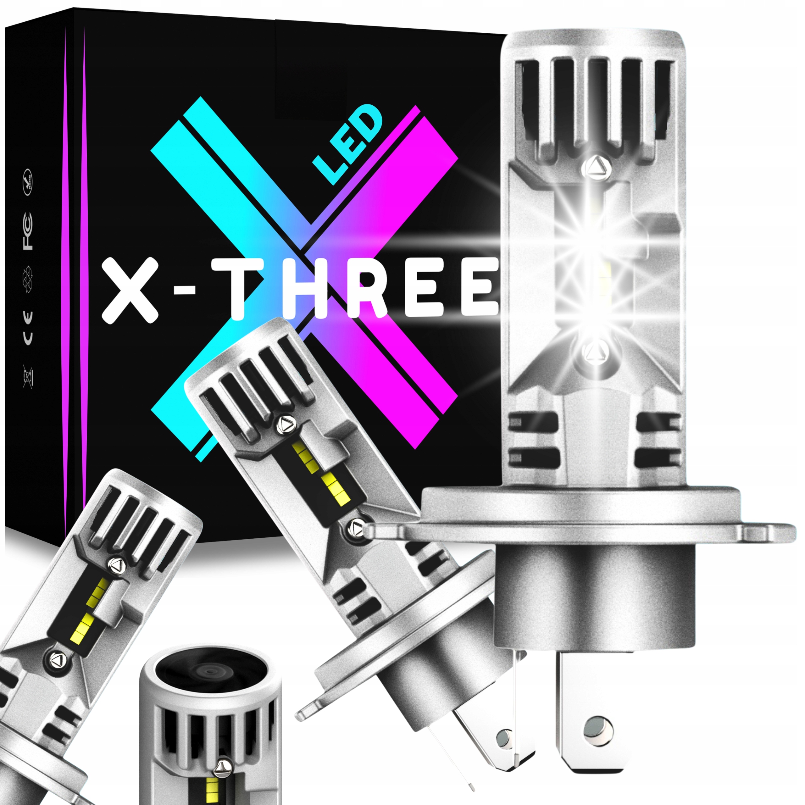 Žárovky H4 Led Homologace Canbus +1000 80W Led Žárovka H4 Bílá Výkonná 12V