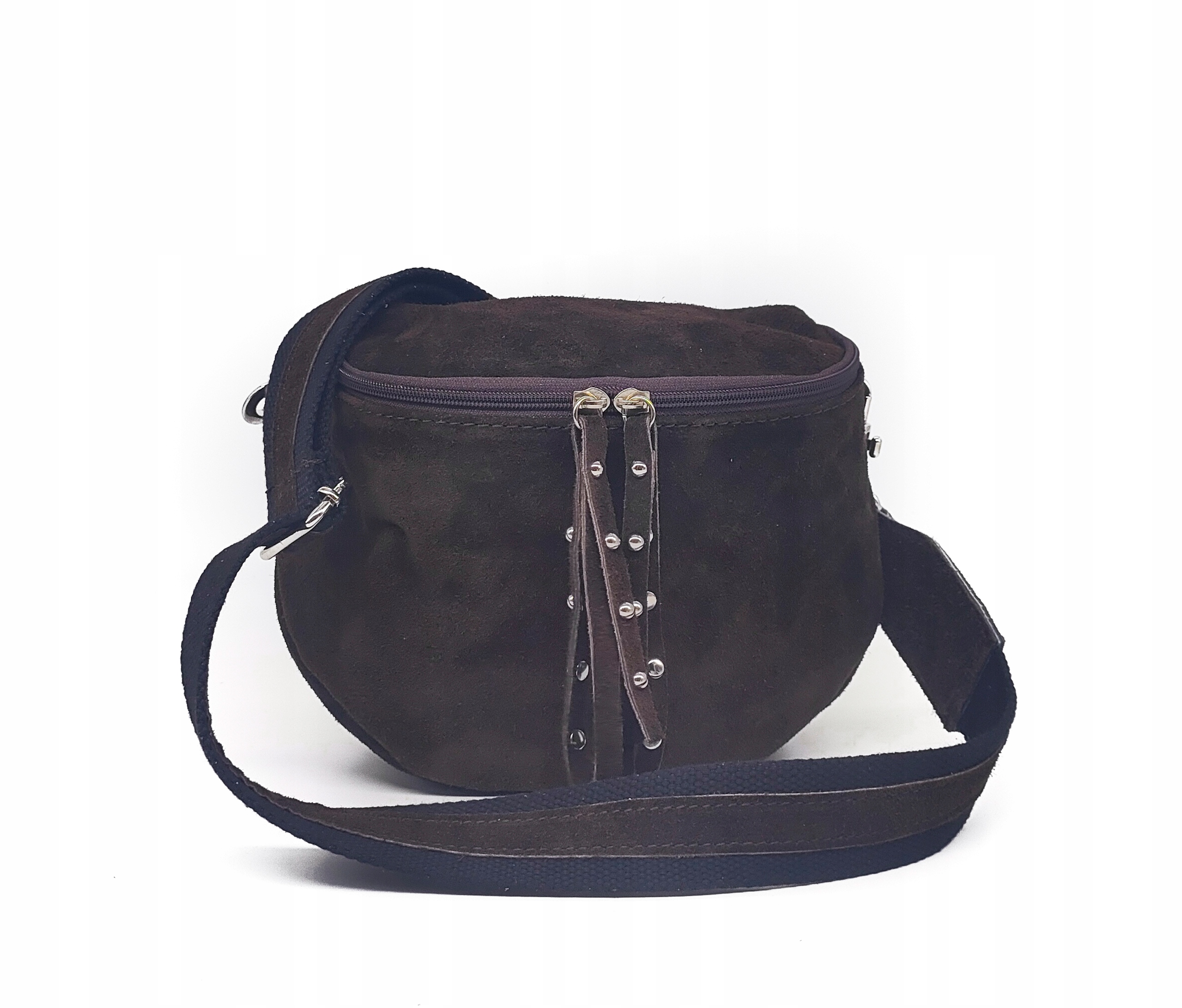 Semišová kabelka přes rameno, hnědá čokoládová kůže