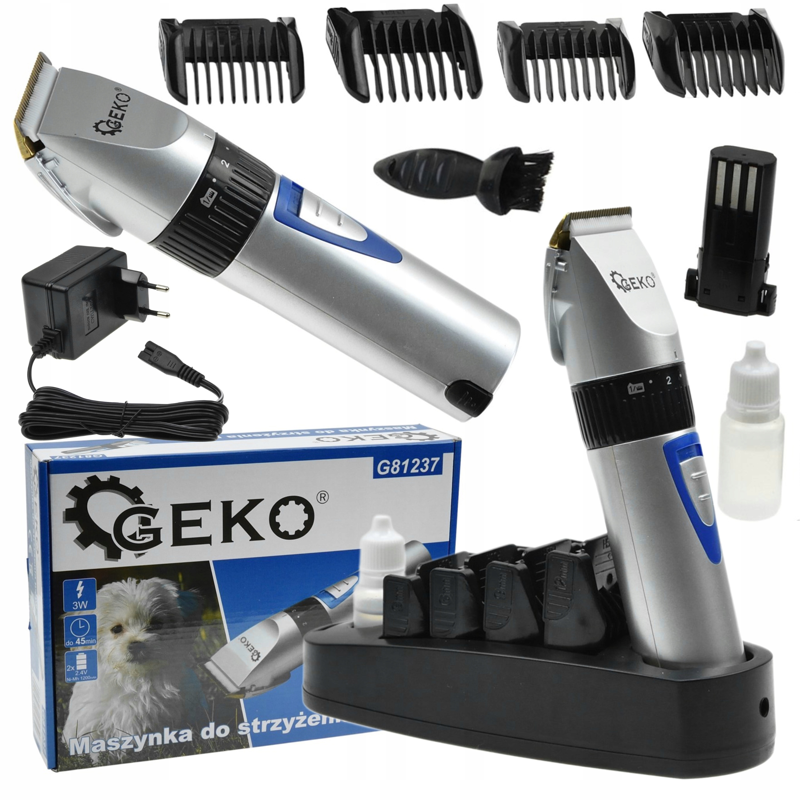 Levně Strojek Na Stříhání Psů Zvířat 2,4V 2x Akumulátory Nástavce Kartáč