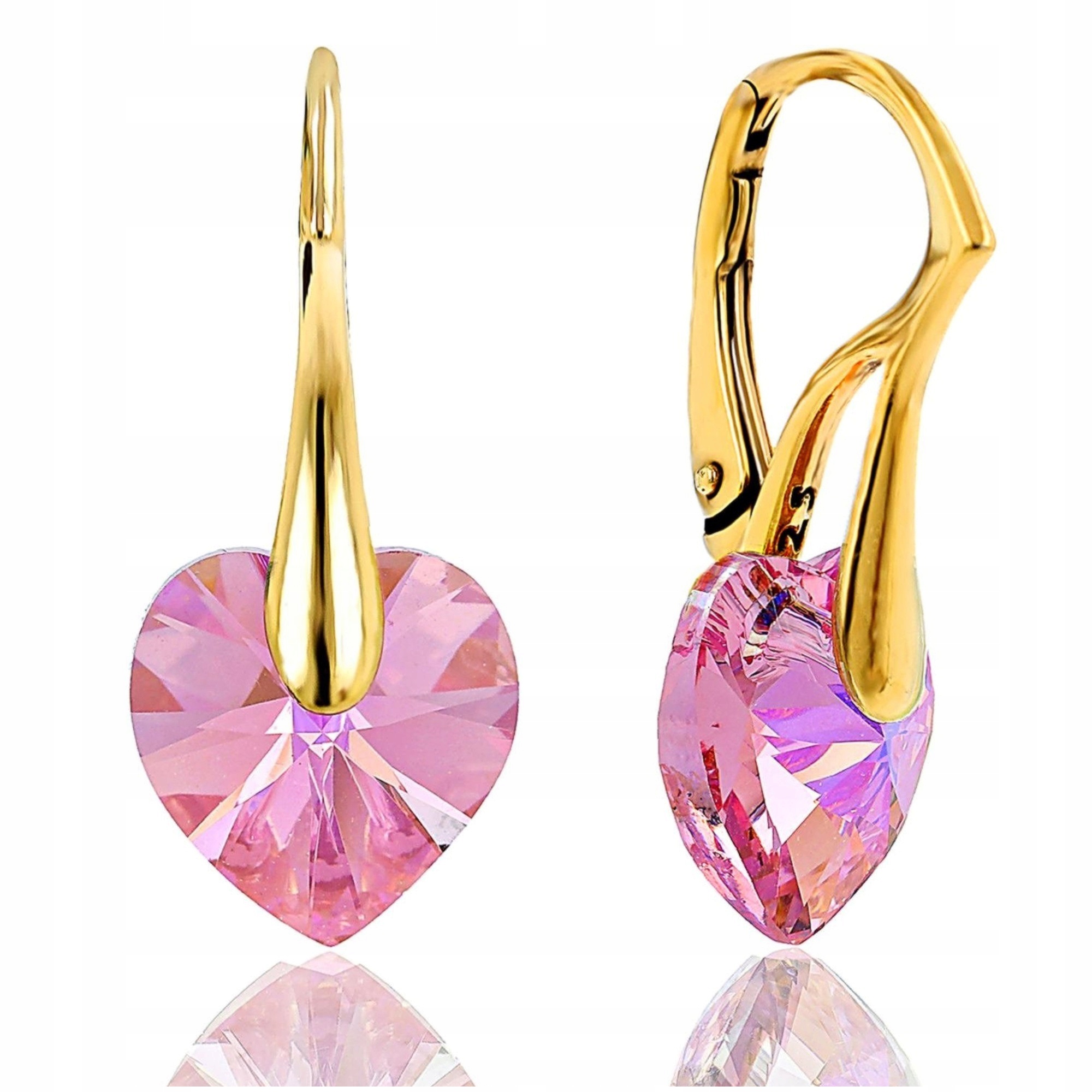 Náušnice Swarovski Zlaté Srdce Závěsné Růžové, Stříbro O Ryzosti 925, Pozlacené