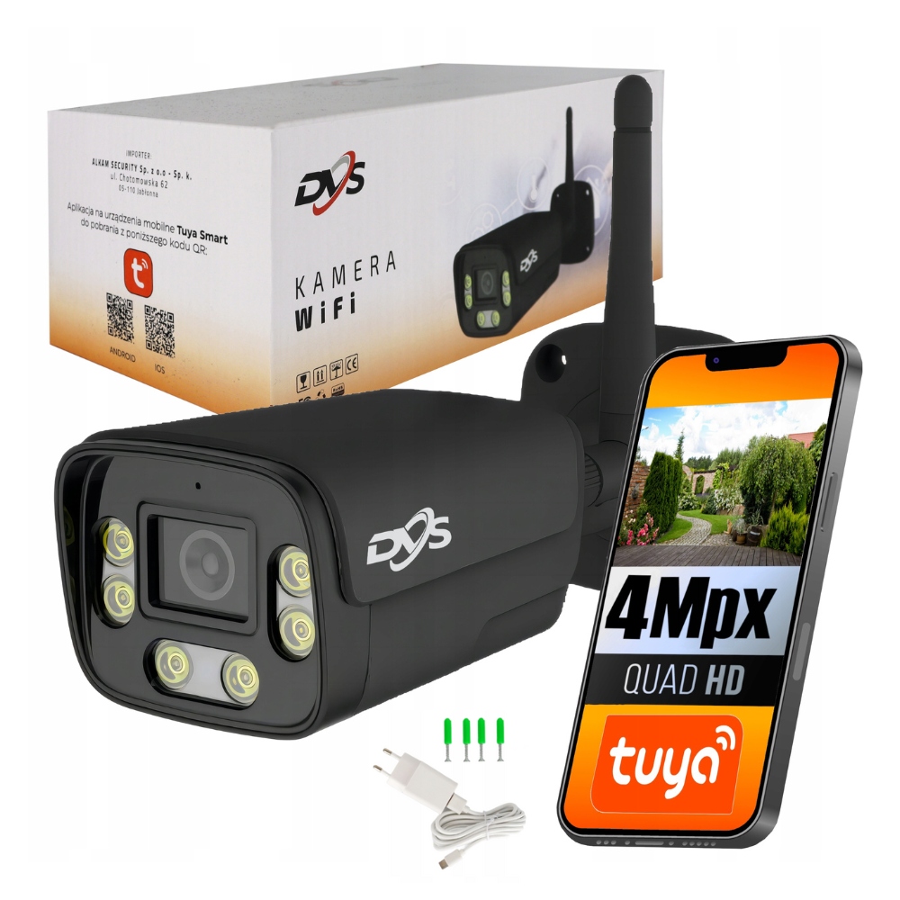 Černá Venkovní Wifi Ip Kamera 4Mpx Tuya Smart Led Monitorovací Tuba Dvs