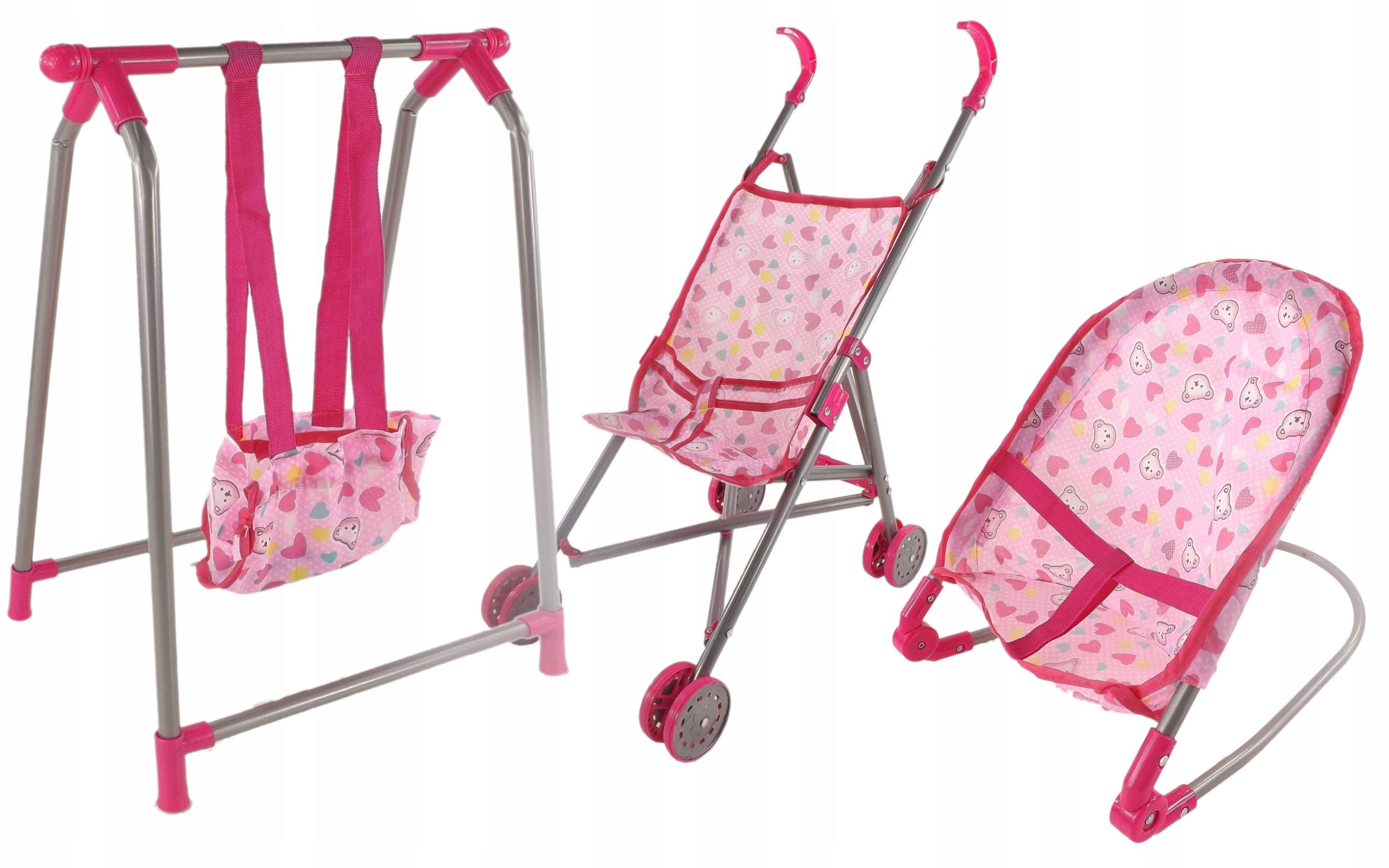 ZESTAW 3W1 DLA LALKI WÓZEK BUJACZEK HUŚTAWKA 8848 Marka inna