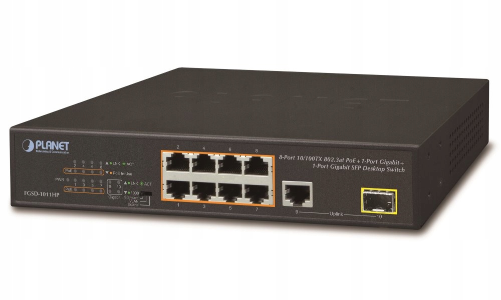 Planet FGSD-1011HP PoE switch, 8x 10/100 PoE, 1x Tp 1x Sfp 1000Base-X, ex
