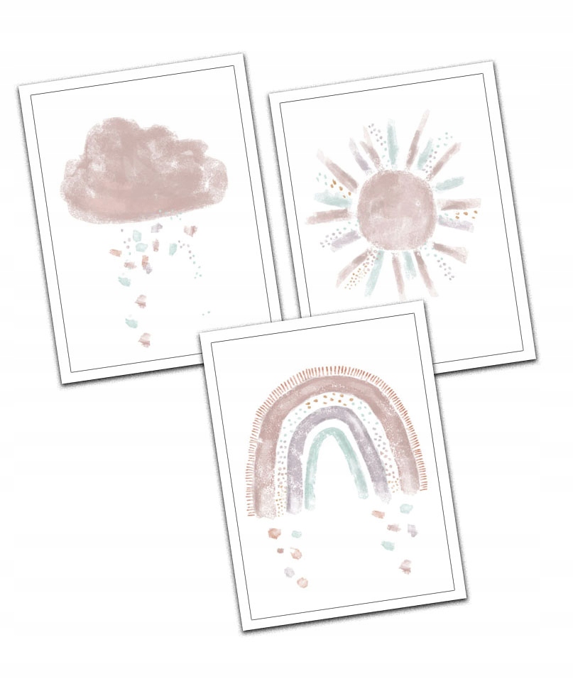 

Zestaw plakatów z ramkami boho tęcza chmurka a4