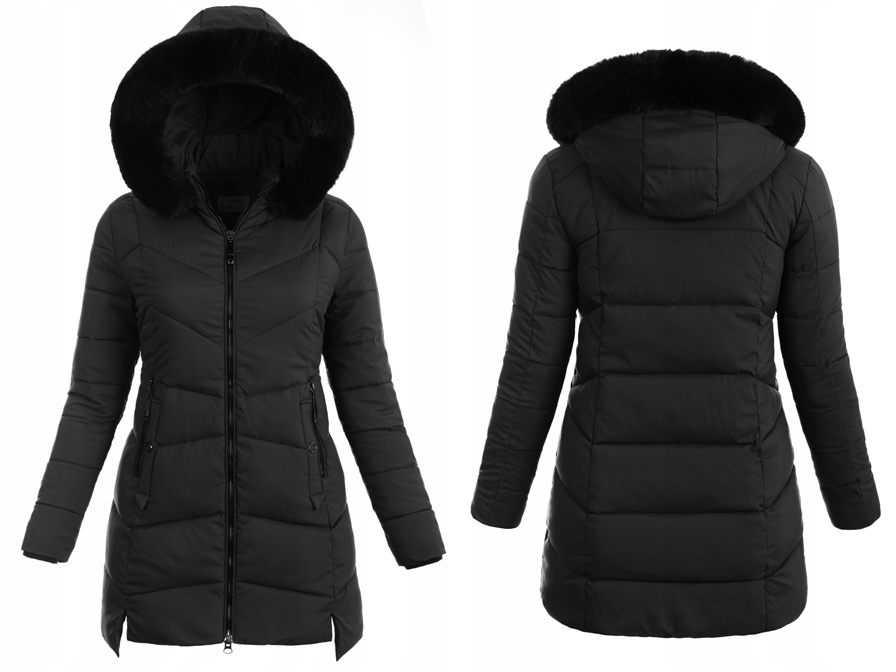 7992 Damska Zimowa Ortalion Kurtka Czarna 4XL
