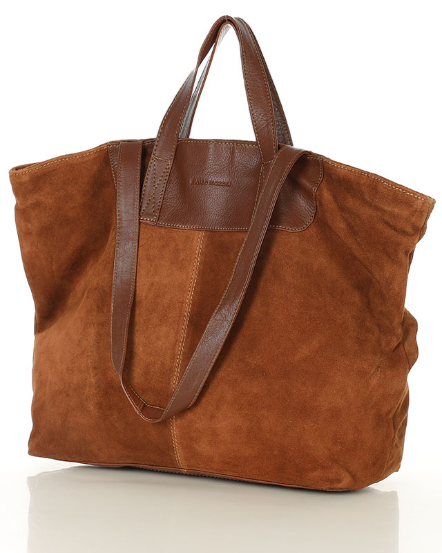 Duża torba Zamszowa Skórzana podwójne rączki Marco Mazzini brązowa