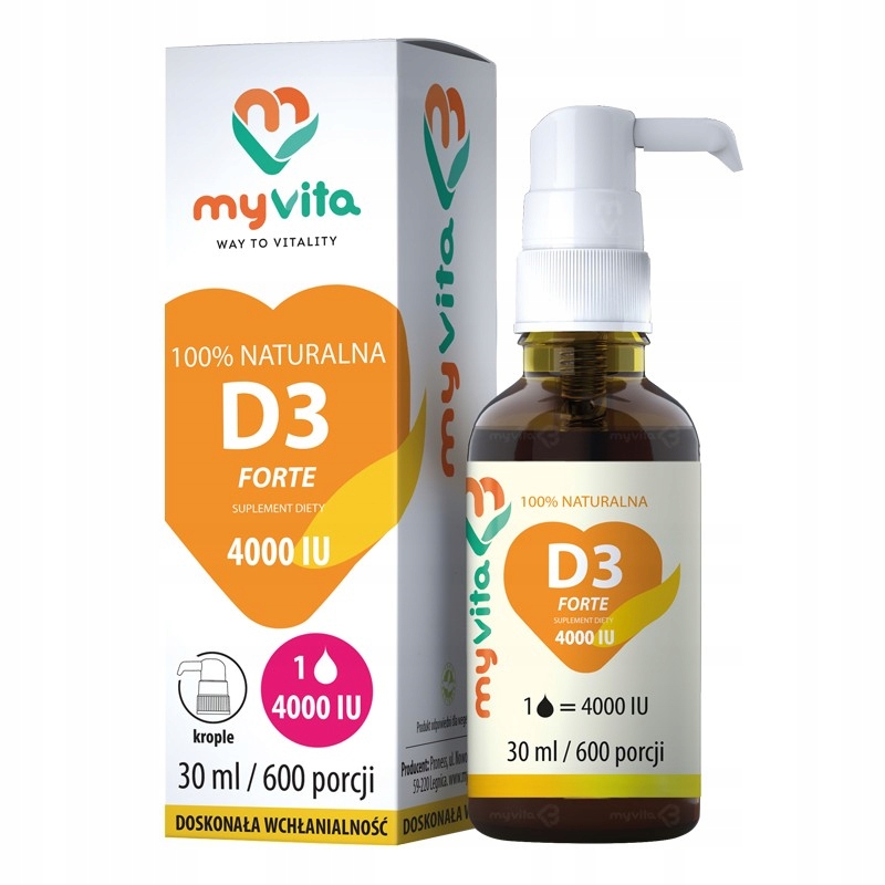 NATURALNA WITAMINA D3 4000 w 1 kropli 30ml MyVita