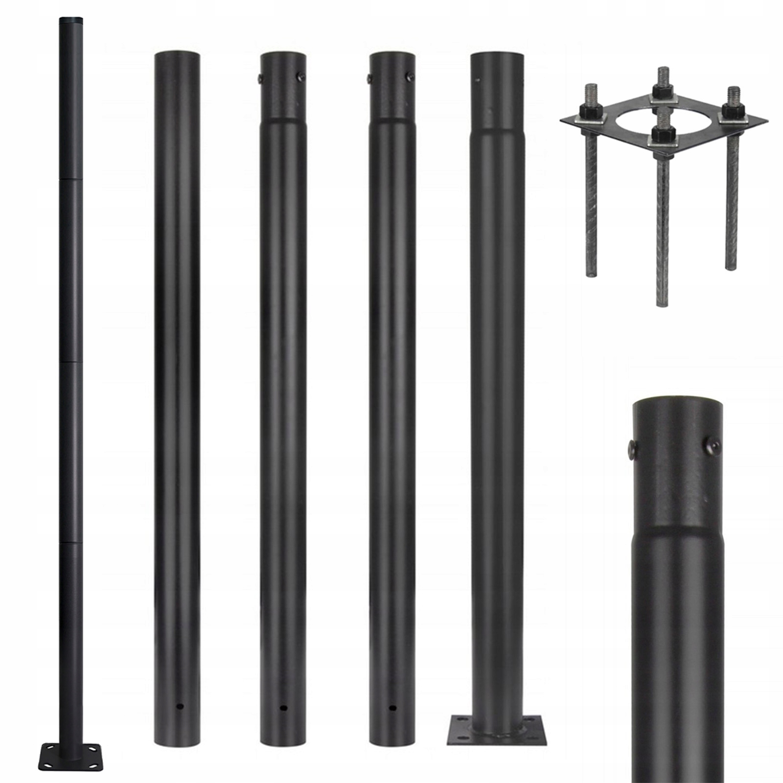 Skladací osvetľovací stĺpik pre pouličné lampy Sg 4 m Fi 60 mm kotva čierna