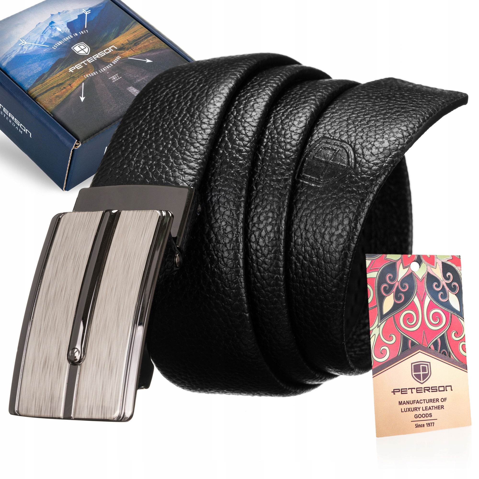 

Peterson eleganckie męskie paski skóra naturalna