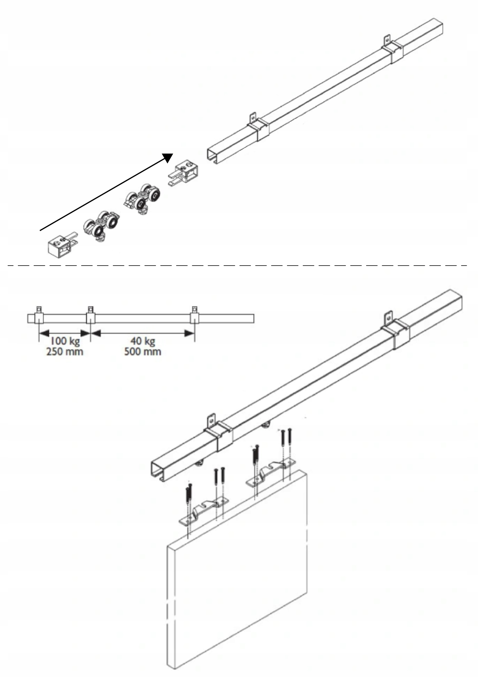 System do drzwi przesuwnych 100kg EMU kpl. 140cm Kod producenta EMU_140