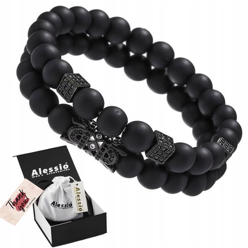 

Bransoletki Męskie podwójne Koraliki czarne