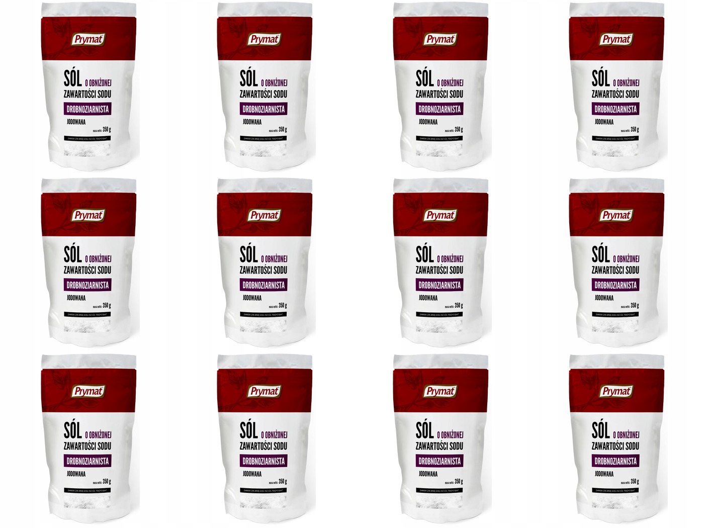 Levně 12 x 350 g Prymat Sůl se sníženým obsahem sodíku jemnozrnná jodovaná Ka