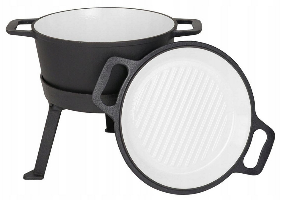 KOCIOŁEK ŻELIWNY MYŚLIWSKI 3W1 EMALIOWANY NA PIECZONKI GRIL MK302 5L GRATIS Pojemność 5 l