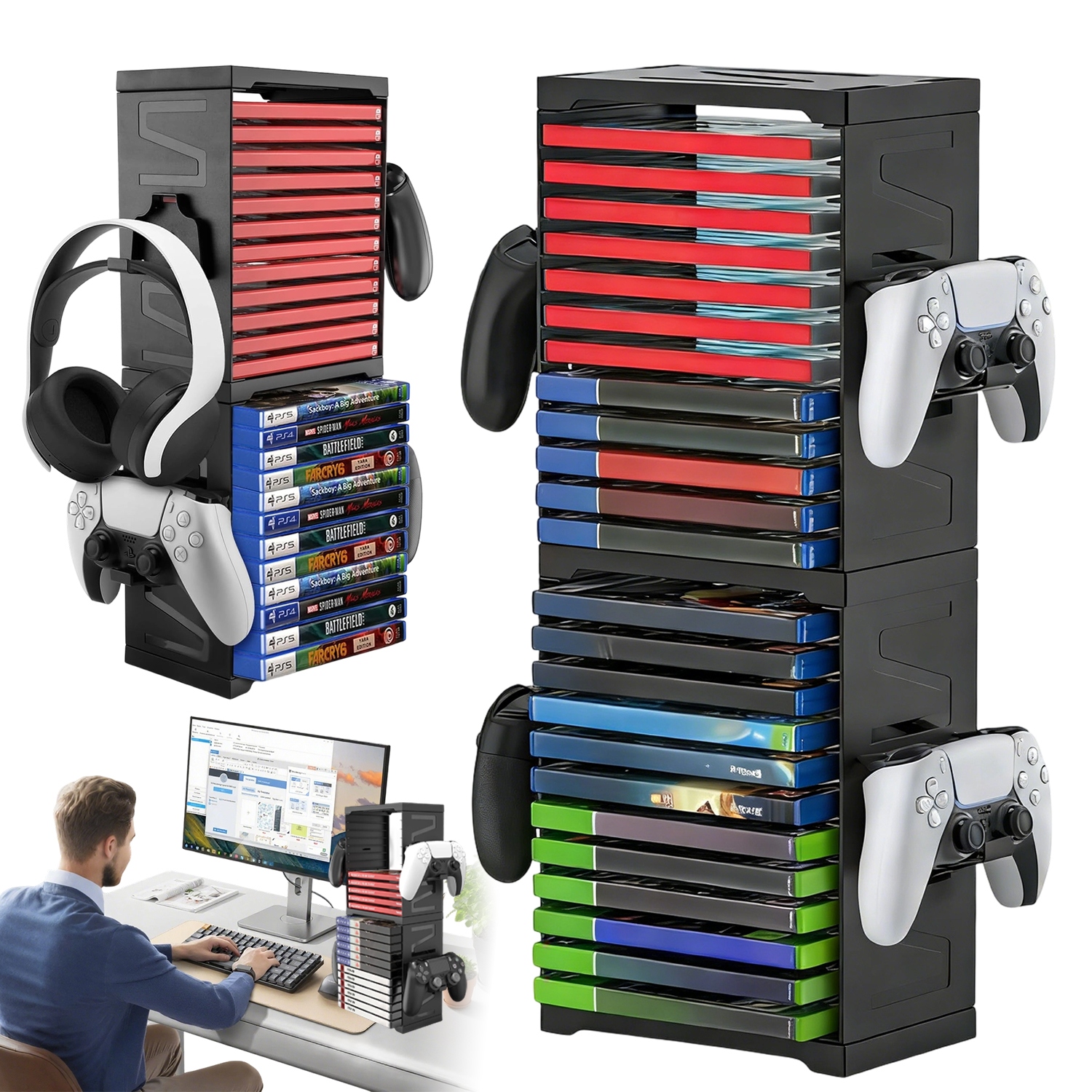 Półka Uniwersalna Na 24 Płyty I 4 Kontrolery PS5 PS4 Xbox Switch