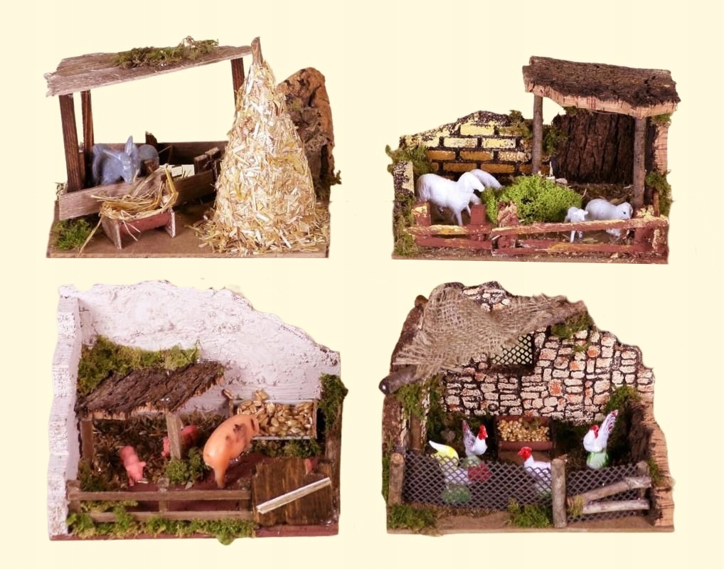 4 rôzne ohrady so zvieratami do betlehemov – každá s rozmermi 15 x 10 x 11 cm