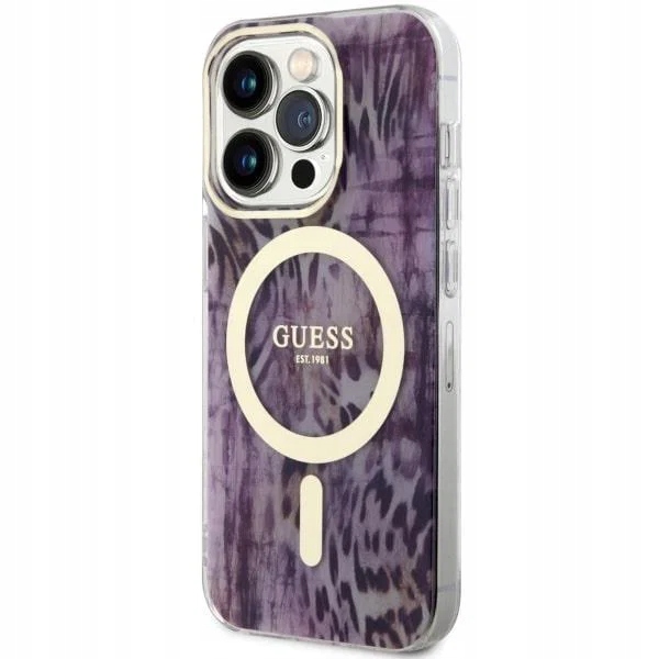 Etui Guess Leopard MagSafe na iPhone 14 Pro różowe Guess